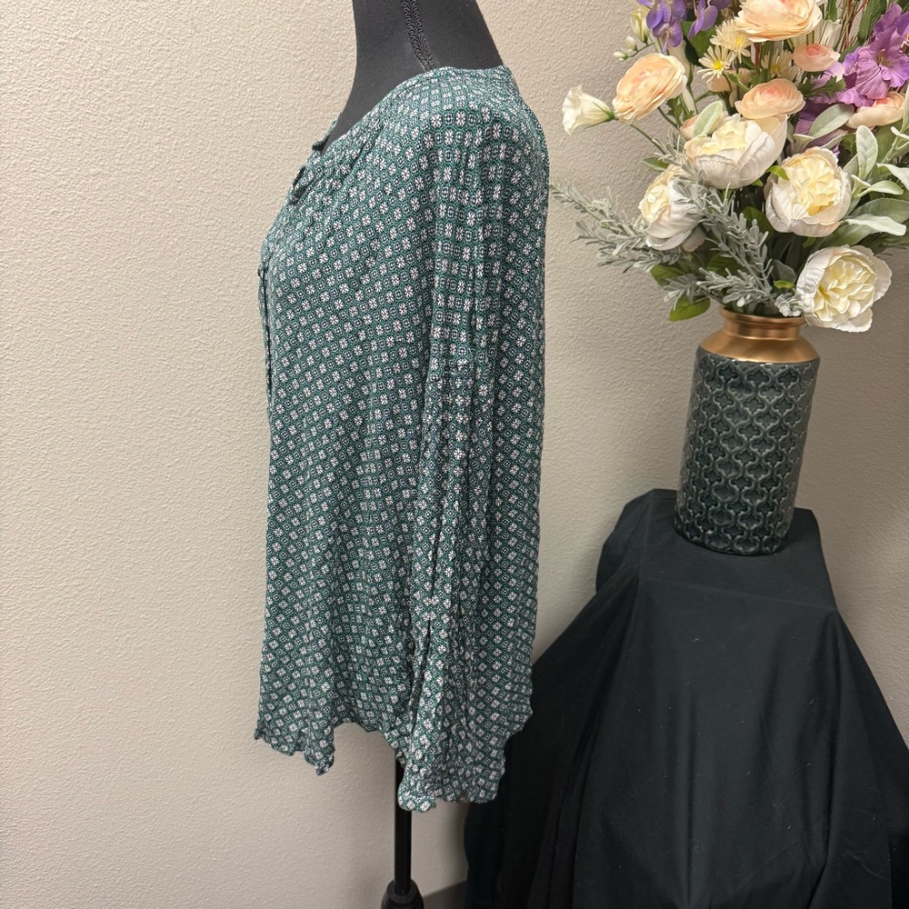 J. Jill 2X Green Boho Print Button Front Long Sleeve Tunic Top Plus Size - Picture 3 of 9